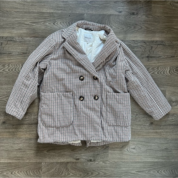 Madewell Padded Jacket in Plaid Brown Tan White Double Breasted Women's size XL - Picture 4 of 11